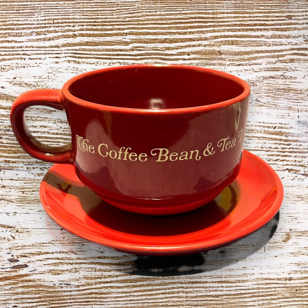 Burgundy Mug & Dish Set The Coffee Bean & Tea Leaf Cappuccino Cup Bistro - Picture 2 of 8